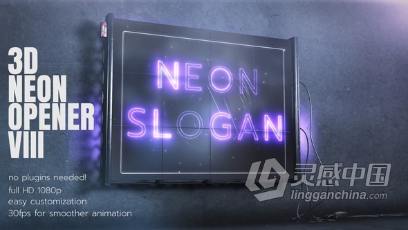 3D霓虹灯闪电LED灯光LOGO标志视频片头动画制作 AE模板 AE工程文件 3D Neon Opener 3 | Electric  灵感中国网 www.lingganchina.com