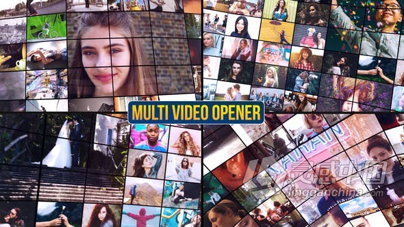 华丽动感照片墙多视频多屏幕开场幻灯片 AE模板 AE工程文件 Multi Video Opener  灵感中国网 www.lingganchina.com