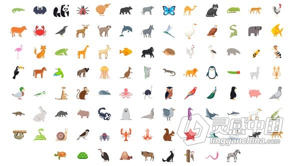 100个野生动物鸟类海洋生物鱼类昆虫图标元素 AE模板 AE工程文件 100 Animals &amp; Birds Icons  灵感中国网 www.lingganchina.com