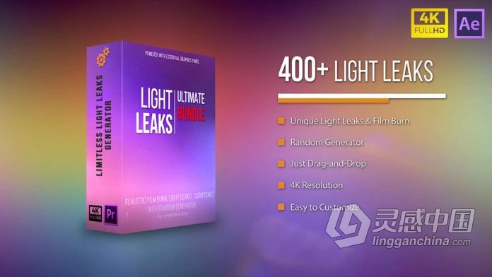 400+光效果4K镜头光斑漏光特效素材包 AE模板 AE工程文件 4K Ultimate Light Leaks Bundle  灵感中国网 www.lingganchina.com