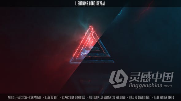 闪光能量线条烟雾动画LOGO演绎视频片头制作 AE模板 AE工程文件 Lightning Logo Reveal  灵感中国网 www.lingganchina.com