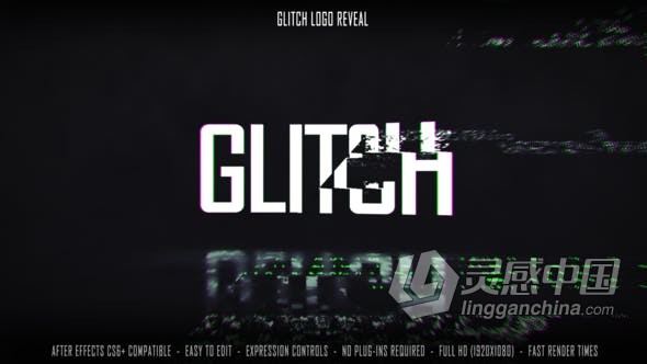 故障动画毛刺画面效果科技感视频片头制作 AE模板 AE工程文件 Glitch Logo Reveal  灵感中国网 www.lingganchina.com