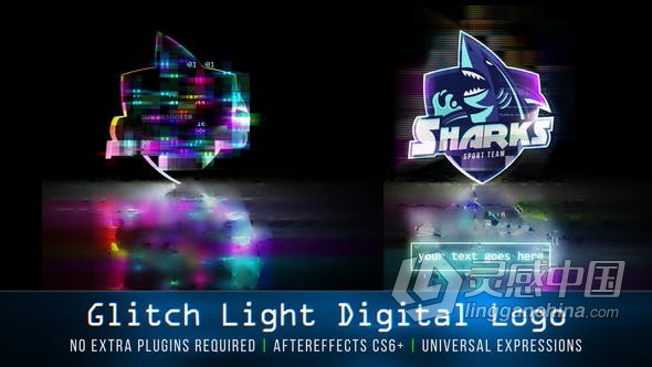 霓虹灯故障毛刺失真互联网游戏技术公司LOGO片头 AE模板 AE工程文件 Glitch Light Digital Logo  灵感中国网 www.lingganchina.com