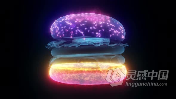 超炫酷的汉堡Hud全息图3d动画背景视频素材 LED大屏幕动态背景素材 The Burger Hud Hologram 4k  灵感中国网 www.lingganchina.com