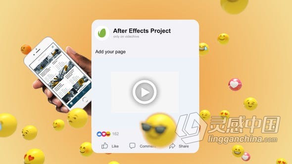 各种社交表情符号动画展示网上商店促销企业线上图文宣传短视频 AE模板 AE工程文件 My Facebook Page  灵感中国网 www.lingganchina.com