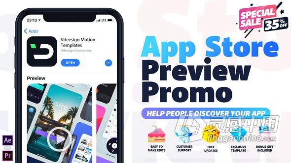 移动端竖屏手机视频展示线上商店促销短处APP广告演示动画 AE模板 AE工程文件 App Store Preview Promo  灵感中国网 www.lingganchina.com