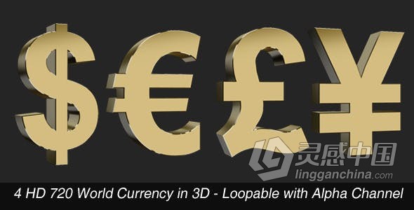 3D美元欧元英镑人民币符号世界商业通用货币元素视频素材 World Currency 3D  灵感中国网 www.lingganchina.com