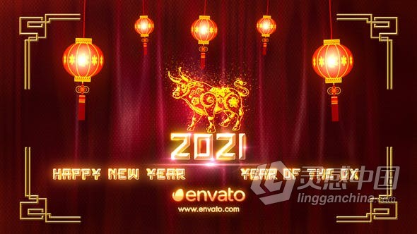 2021新春牛年粒子图形描绘开场片头 AE模板 AE工程文件 Chinese New Year 2021  灵感中国网 www.lingganchina.com