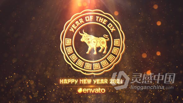 2021新年快乐粒子消散金牛图形开场片头 AE模板 AE工程文件 Chinese New Year 2021  灵感中国网 www.lingganchina.com