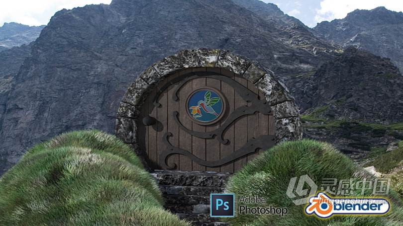 Blender自然山峰幻想场景3D建模视频教程 3D Modelling a Hobbit Door Scene in Blender 2.9 &amp; Ad  灵感中国网 www.lingganchina.com