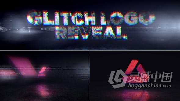 霓虹灯失真科技感视频片头3D故障LOGO动画效果 AE模板 AE工程文件 Glitch Logo Reveal  灵感中国网 www.lingganchina.com