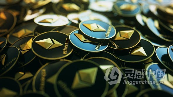 4K以太坊Ethereum堆叠金钱货币场景旋转动画视频素材 4K Ethereum Pile Spilled Out Orbit  灵感中国网 www.lingganchina.com