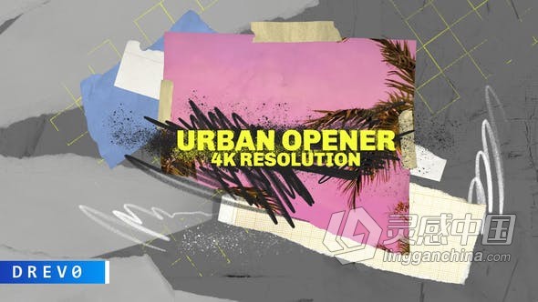 彩色动态画笔涂鸦介绍视频片头效果制作 AE模板 AE工程文件 Urban Opener  灵感中国网 www.lingganchina.com