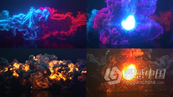 多彩燃烧烟火烟雾流体特效LOGO视频片头制作 AE模板 AE工程文件 Colorful Smoke &amp; Fire Logo  灵感中国网 www.lingganchina.com