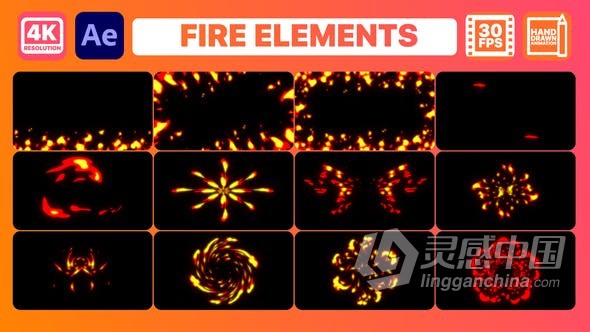 12组火焰元素动画效果叠加效果视频 AE模板 AE工程文件 Fire Elements And Backgrounds  灵感中国网 www.lingganchina.com