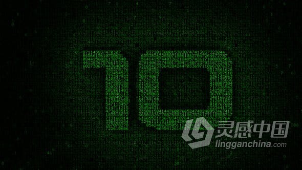 矩阵代码数字10秒倒计时动画视频素材 4k Matrix Countdown  灵感中国网 www.lingganchina.com