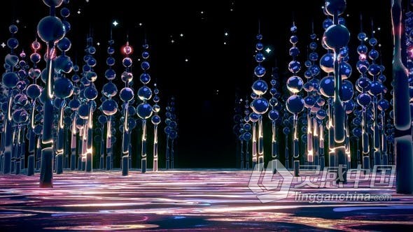 夜空环形霓虹灯金属森林钻石星星动画背景VJ视频素材 Neon Metallic Forest  灵感中国网 www.lingganchina.com