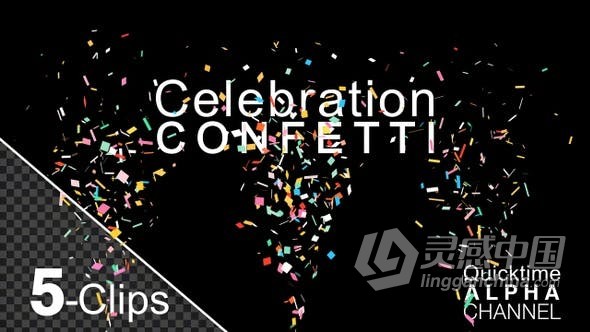 5种庆祝活动庆典五彩纸屑爆炸喷射动画效果带Alpha透明视频素材 Confetti Explosions  灵感中国网 www.lingganchina.com