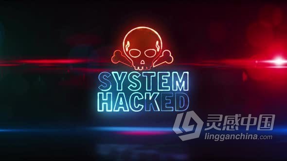 骷髅头骨霓虹灯符号抽象loopable动画系统入侵警报背景视频素材 System hacked alert with skull neon symbol abs  灵感中国网 www.lingganchina.com