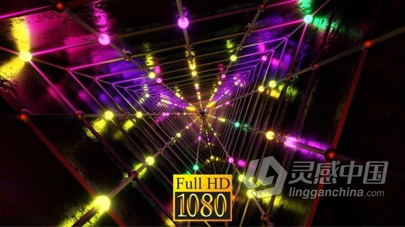 三角形霓虹灯隧道场景循环动画动态VJ背景视频素材 Festive Neon Tunnel HD  灵感中国网 www.lingganchina.com