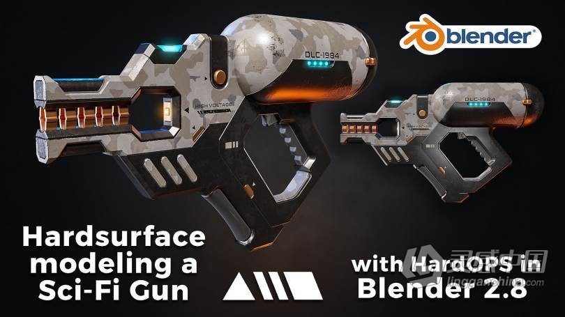 Blender科幻游戏激光枪硬表面建模完整制作视频教程 Hardsurface modeling a Sci-Fi Gun with HardOPS in Bl  灵感中国网 www.lingganchina.com