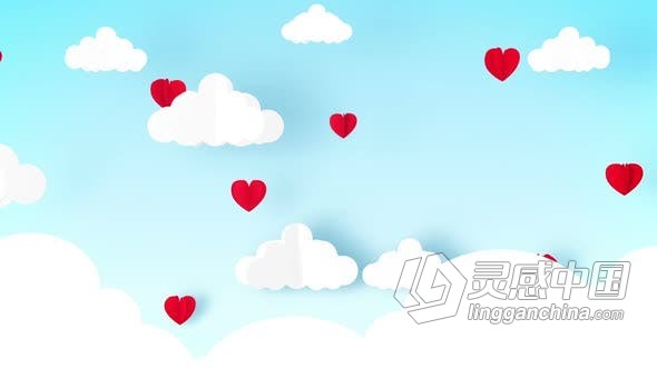 动态背景卡通剪纸心形与云朵动画VJ视频素材 Valentine Background  灵感中国网 www.lingganchina.com