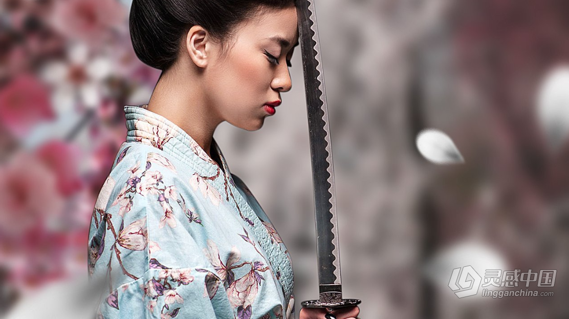 PS日本女武士樱花修饰效果素材合成视频教程 Sakura - Photoshop Compositing Course  灵感中国网 www.lingganchina.com