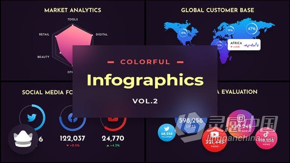 彩色分析图表条形图饼图人口图统计信息 AE模板 AE工程文件 Colorful Infographics Vol.2  灵感中国网 www.lingganchina.com