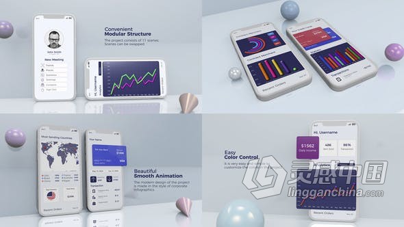 企业App演示信息图表会计统计数据金融用户界面移动应用程序 AE模板 AE工程文件 Corporate App Presentation  灵感中国网 www.lingganchina.com