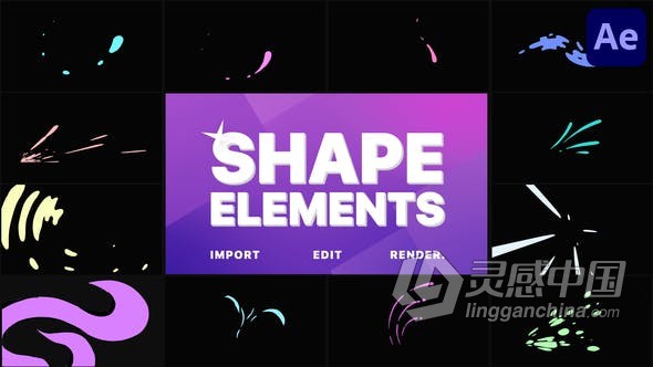 12种卡通动态图形MG动画效果 AE模板 AE工程文件 Shape Elements Pack | After Effects  灵感中国网 www.lingganchina.com