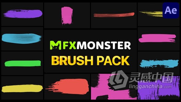 12种彩色笔刷动画效果视频素材 AE模板 AE工程文件 Brush Pack | After Effects  灵感中国网 www.lingganchina.com