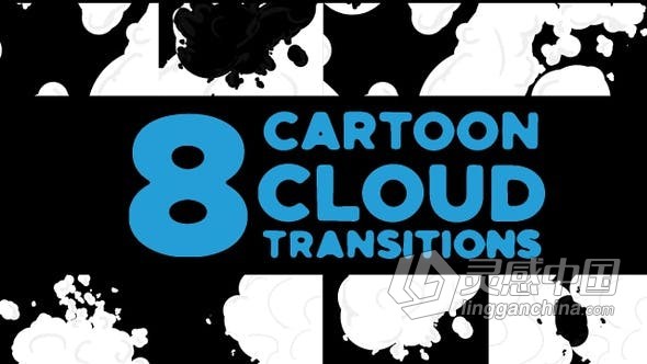 8组卡通白云层过渡视频转场效果制作 Cartoon Cloud Transitions  灵感中国网 www.lingganchina.com