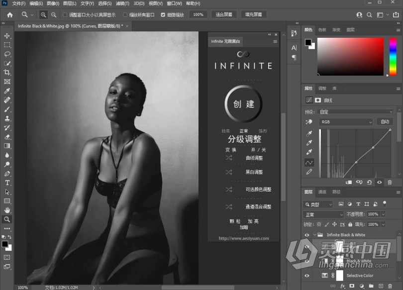 PS无限黑白PS扩展插件 Infinite Panel Black &amp; White 汉化版 支持PS 2021  灵感中国网 www.lingganchina.com