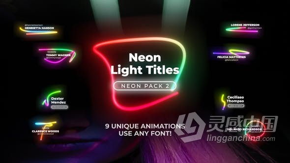 第二套9款彩色生长灯管霓虹灯文字标题视频字幕效果动画FCPX插件 Neon Light Titles 2  灵感中国网 www.lingganchina.com