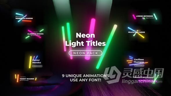 第五套9种霓虹灯文字标题彩色生长灯管视频字幕效果动画FCPX插件 Neon Light Titles 5  灵感中国网 www.lingganchina.com