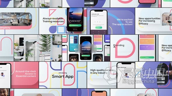 应用程序设计UI/UX/XD展示介绍视频 AE模板 AE工程文件 Smart App Promo  灵感中国网 www.lingganchina.com