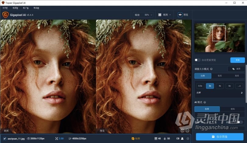 Topaz Gigapixel AI 5.4.4汉化版|AI人工智能无损放大插件Topaz Gigapixel AI中文版  灵感中国网 www.lingganchina.com
