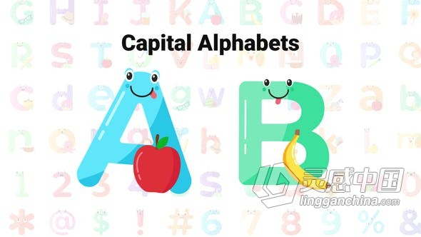 70个可爱字母和数字卡通动画效果视频元素 AE模板 AE工程文件 Cute Alphabets &amp; Numbers  灵感中国网 www.lingganchina.com