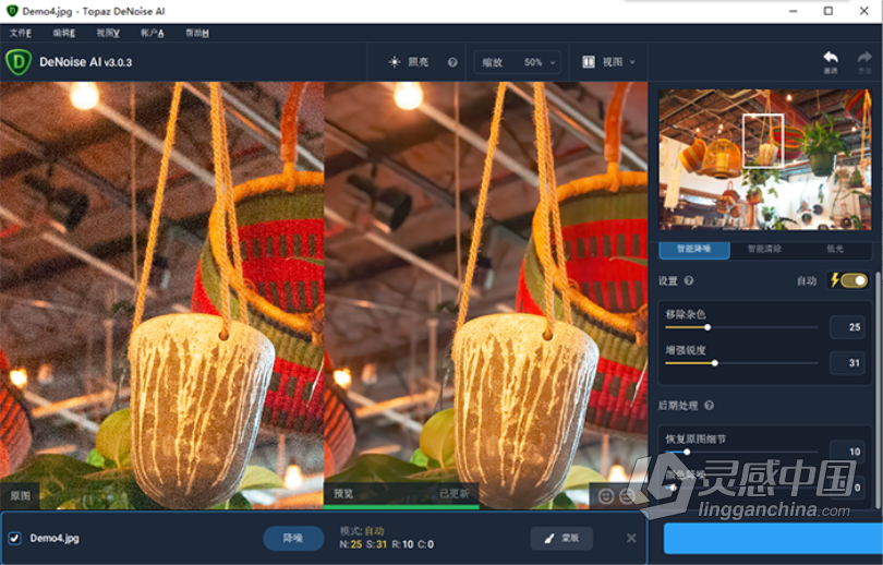 Topaz DeNoise AI 3.0.3汉化版|AI智能降噪插件Topaz DeNoise AI 3.0.3中文版  灵感中国网 www.lingganchina.com