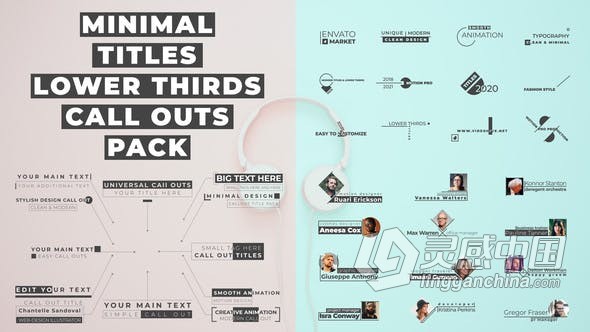 AE模板 12款视频字幕12种呼叫指线文字标题动画设计 AE工程 AE文件  灵感中国网 www.lingganchina.com