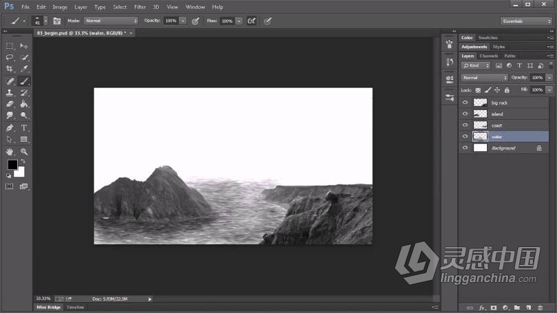 PS教程 PS山水风景图像创建概念黑白水墨画效果视频教程  灵感中国网 www.lingganchina.com