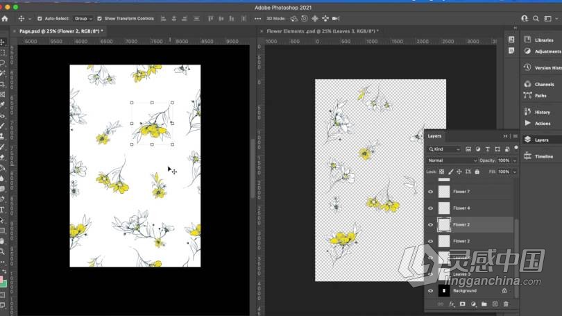 PS教程 PS创建花卉元素重复图案工作流程视频教程  灵感中国网 www.lingganchina.com