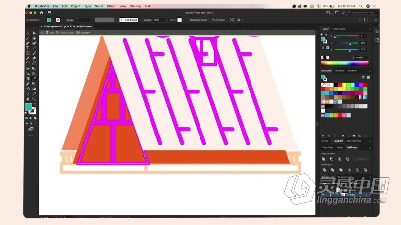 AI教程 Illustrator中构建平面基本形状插画培训视频教程  灵感中国网 www.lingganchina.com