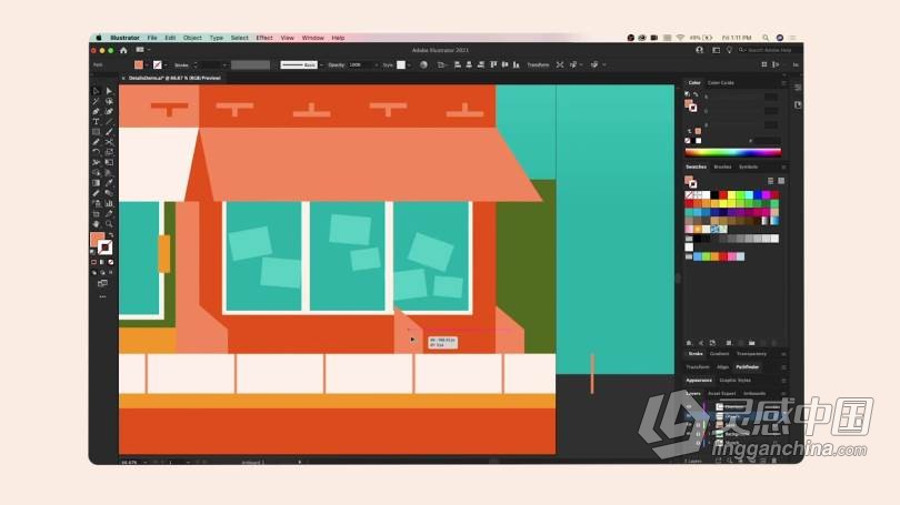 AI教程 Illustrator中构建平面基本形状插画培训视频教程  灵感中国网 www.lingganchina.com