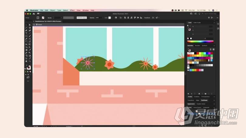 AI教程 Illustrator中构建平面基本形状插画培训视频教程  灵感中国网 www.lingganchina.com