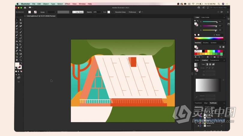 AI教程 Illustrator中构建平面基本形状插画培训视频教程  灵感中国网 www.lingganchina.com