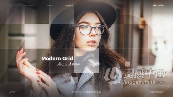 AE模板 现代网格马赛克动态遮罩照片vlog幻灯片宣传视频 AE工程 AE文件  灵感中国网 www.lingganchina.com