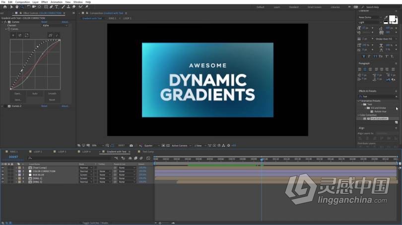 AE教程 AE文字与Logo动态渐变动画实例制作训练视频教程  灵感中国网 www.lingganchina.com