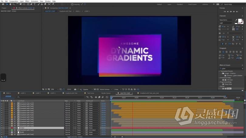 AE教程 AE文字与Logo动态渐变动画实例制作训练视频教程  灵感中国网 www.lingganchina.com