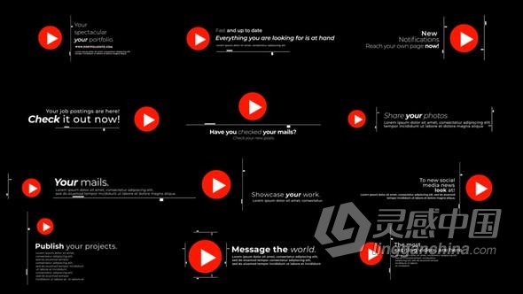 AE模板 带视频播放图标字幕条媒体vlog文字标题12效果动画 AE工程 AE文件  灵感中国网 www.lingganchina.com